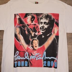 Paul McCartney 2005 US Tour Concert T-Shirt White Beatles 2 Sided Cities Size L